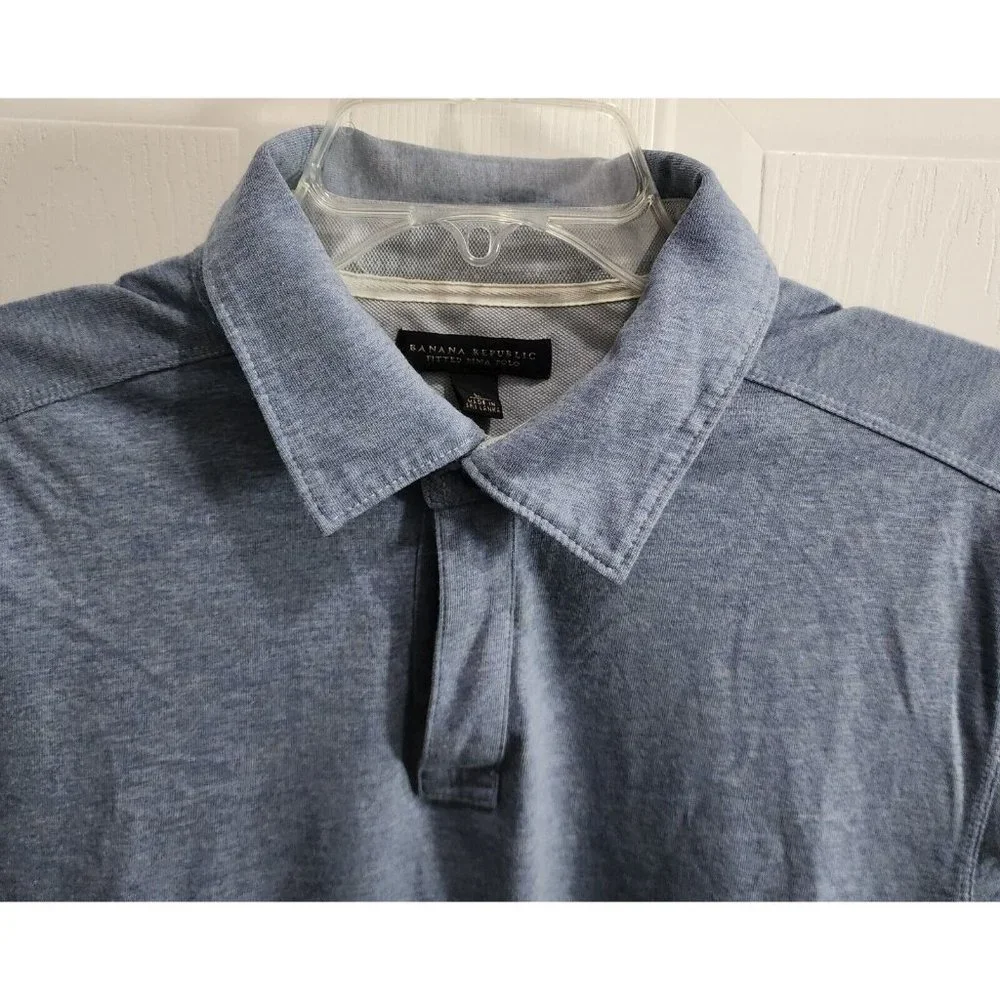 Banana Republic Pima Cotton Polo Shirt Size‎ Large Blue Solid Short Sleeve Mens